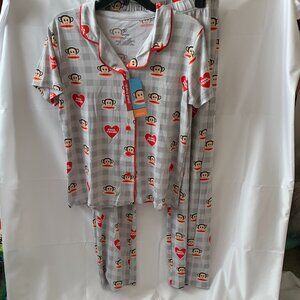 PAUL FRANK Julius Hearts Checkered Pajamas Set in Grey/Red Sz LARGE